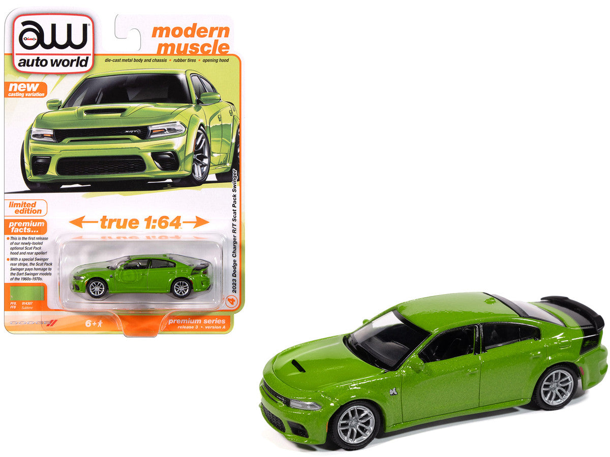 2023 Dodge Charger R/T Scat Pack Swinger Sublime Green Metallic "Modern Muscle" Series 1/64 Diecast Model Car by Auto World LuxuryLifeWay Online Store