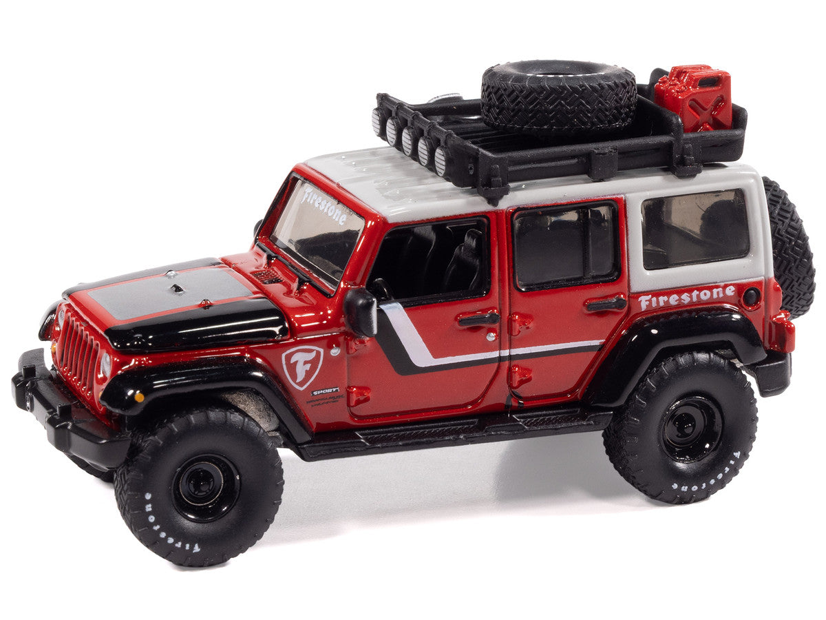 2018 Jeep Wrangler JK Unlimited Sport "Firestone Field Agent" Red with Graphics and Gray Top with Roof Rack "Big Country Collectibles" 2025 Series 1/64 Diecast Model Car by Auto World LuxuryLifeWay Online Store