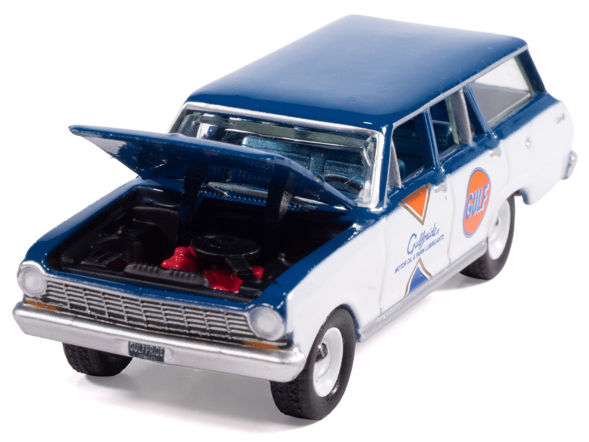 1963 Chevrolet II Nova 400 Wagon "Gulf" Blue and White with Blue Interior "Big Country Collectibles" 2025 Series 1/64 Diecast Model Car by Auto World LuxuryLifeWay Online Store