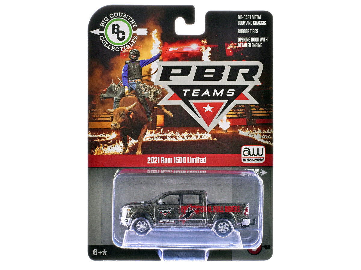 2021 Ram 1500 Limited Pickup Truck "PBR (Professional Bull Riders)" Gray Metallic with Graphics "Big Country Collectibles" 2025 Series 1/64 Diecast Model Car by Auto World LuxuryLifeWay Online Store