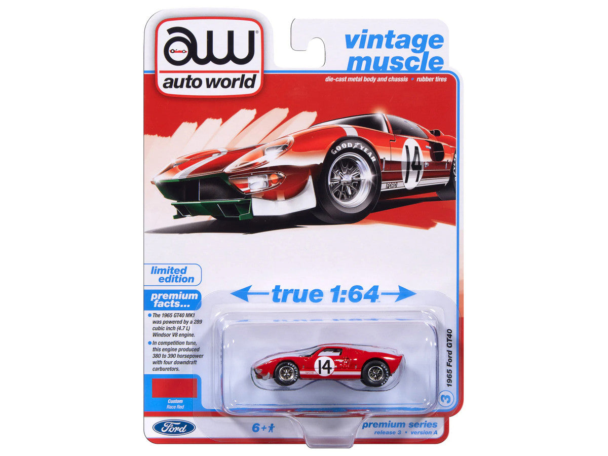 1965 Ford GT40 #14 Red with White Stripes "Vintage Muscle" Series 1/64 Diecast Model Car by Auto World LuxuryLifeWay Online Store