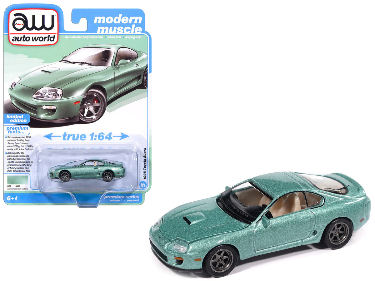 1998 Toyota Supra Caribbean Green Metallic "Modern Muscle" Series 1/64 Diecast Model Car by Auto World LuxuryLifeWay Online Store