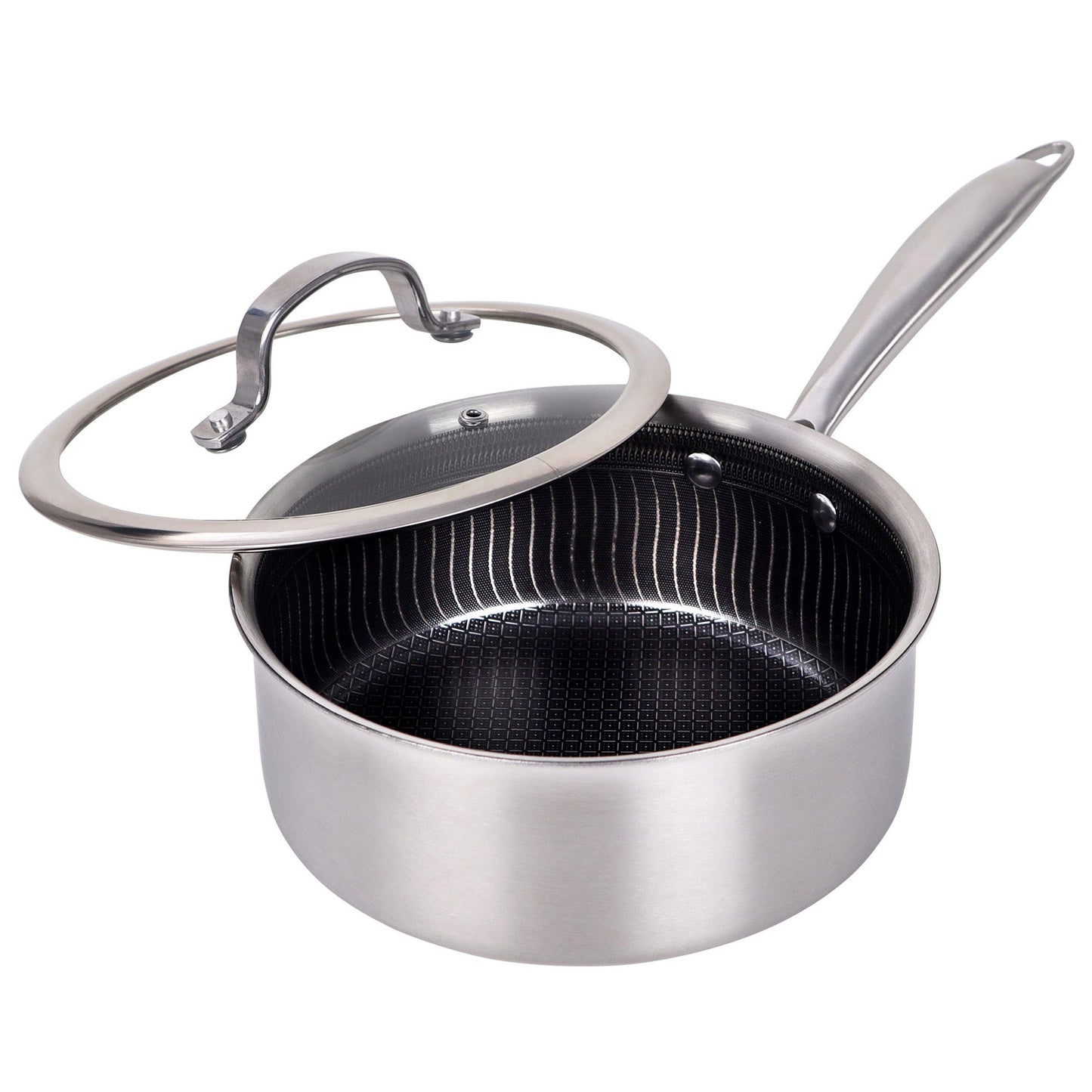 Brentwood 3 Quart 3-Ply Hybrid Non-Stick Stainless Steel Saucepan with Tempered Glass Lid LuxuryLifeWay Online Store