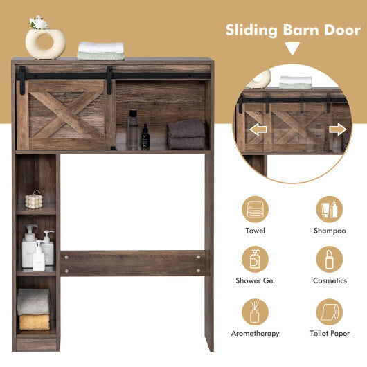 4-Tier Over The Toilet Storage Cabinet with Sliding Barn Door and Storage Shelves-Brown LuxuryLifeWay Online Store