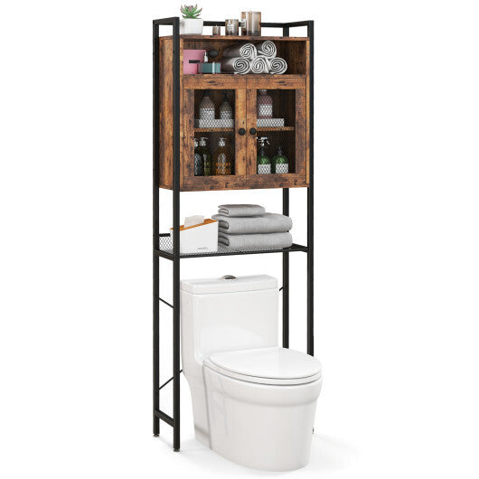 Over-The-Toilet Storage Cabinet with Heavy-Duty Metal Frame 2-door Freestanding-Black LuxuryLifeWay Online Store