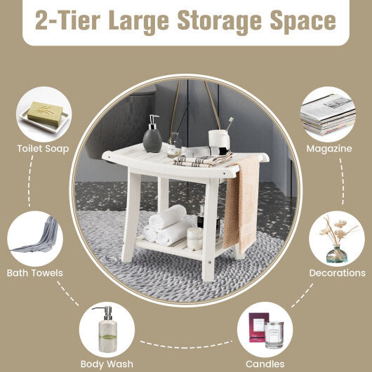 Waterproof Bath Stool with Curved Seat and Storage Shelf-Brown LuxuryLifeWay Online Store