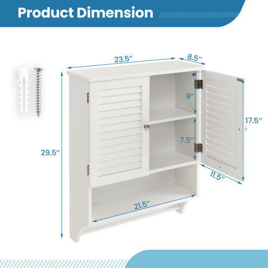 2-Doors Bathroom Wall-Mounted Medicine Cabinet with Towel Bar-Brown