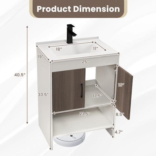 25 Inch Bathroom Vanity Sink Combo Cabinet with Doors and Open Shelf-Gray