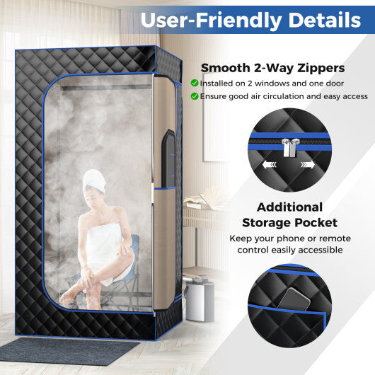Portable Steam Sauna with 3L Steam Generator Remote Control Wood Foot Massager and Foldable Chair for Home-Black LuxuryLifeWay Online Store