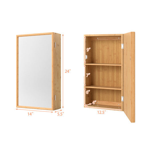 Bamboo Small Medicine Cabinet with Mirror Door and Removable Shelves-Natural LuxuryLifeWay Online Store