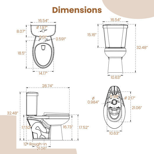 Standard Toilet with 17.5 Inch ADA Comfort Chair Height Seat LuxuryLifeWay Online Store