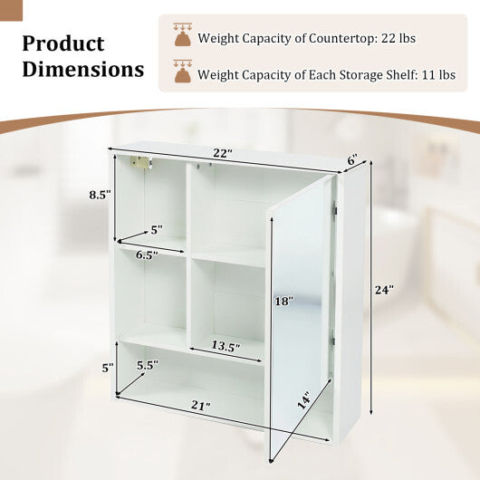 Wall-Mounted Mirror Cabinet with 2 Hidden Shelves and 3 Open Compartments-Black LuxuryLifeWay Online Store