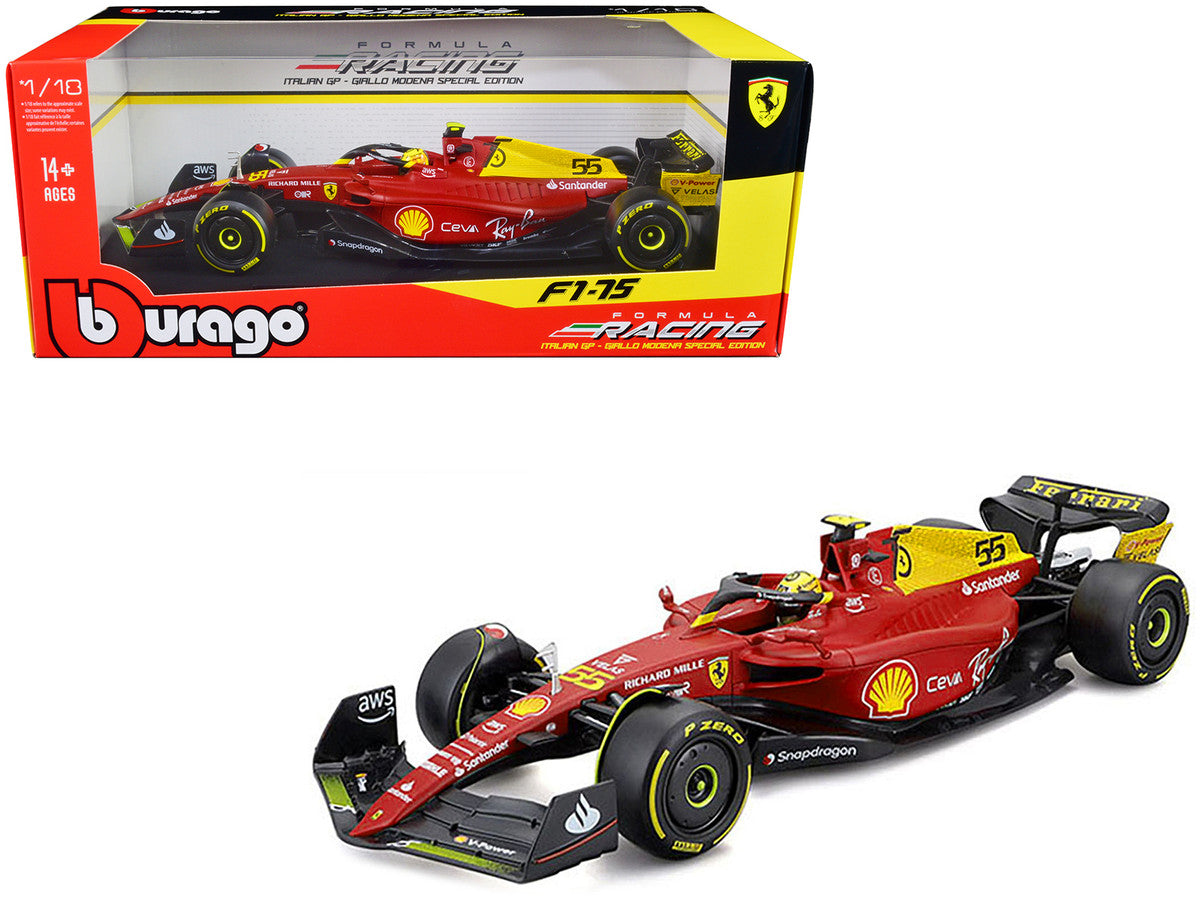 Ferrari F1-75 #55 Carlos Sainz "Giallo Modena" Formula One F1 Italian GP (2022) "Formula Racing" Series 1/18 Diecast Model Car by Bburago LuxuryLifeWay Online Store