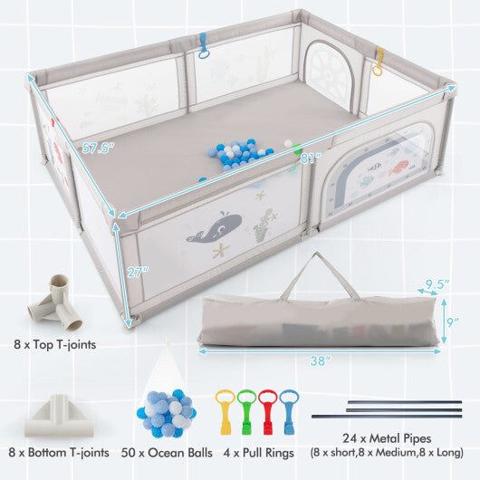 Large Baby Playpen with Pull Rings Ocean Balls and Cute Pattern-Penguin LuxuryLifeWay Online Store