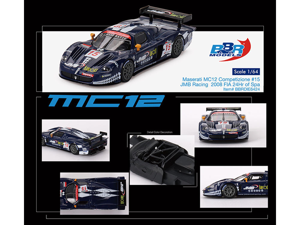 Maserati MC12 Competizione #15 Ben Aucott - Alain Ferte - Stephane Daoudi "JMB Racing" "24 Hours of Spa" (2008) 1/64 Diecast Model Car by BBR LuxuryLifeWay Online Store