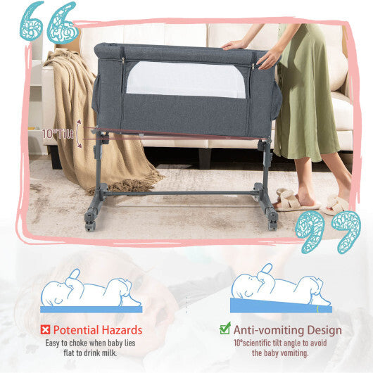 Portable Baby Bedside Bassinet with 5-level Adjustable Heights and Travel Bag-Gray - Color: Gray LuxuryLifeWay Online Store