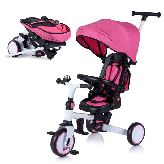 8-in-1 Folding Kids Tricycle with Removable Canopy and Push Handle-Gray LuxuryLifeWay Online Store