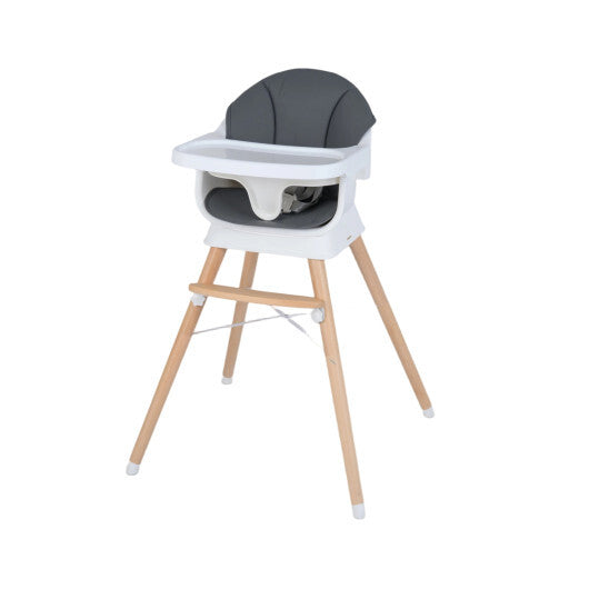 Convertible High Chair for Babies and Toddlers Solid Wood Baby Feeding Chair with 3-Position Adjustable Tray-Gray LuxuryLifeWay Online Store