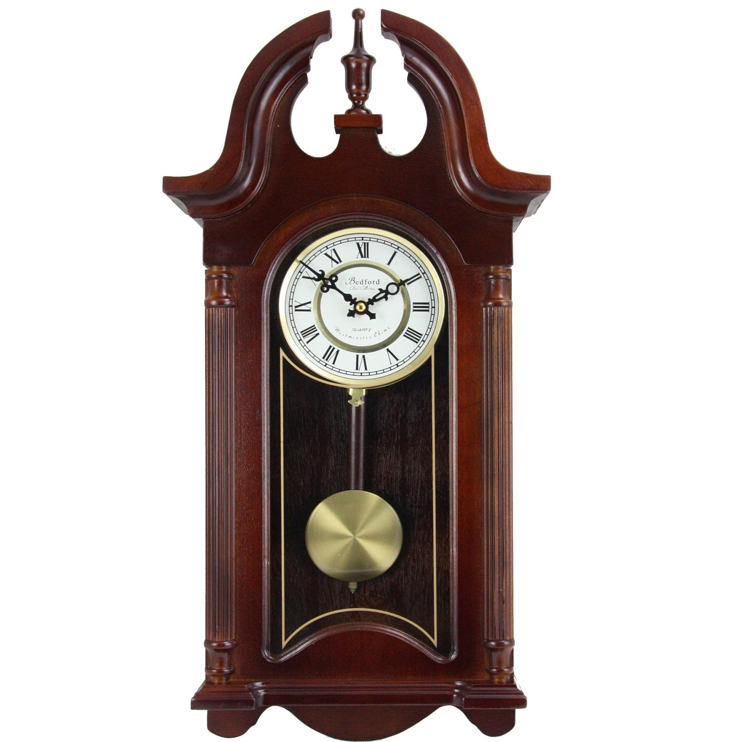 Bedford Clock Collection 26.5 Inch Chiming Pendulum Wall Clock in Colonial Mahogany Cherry Oak Finish LuxuryLifeWay Online Store