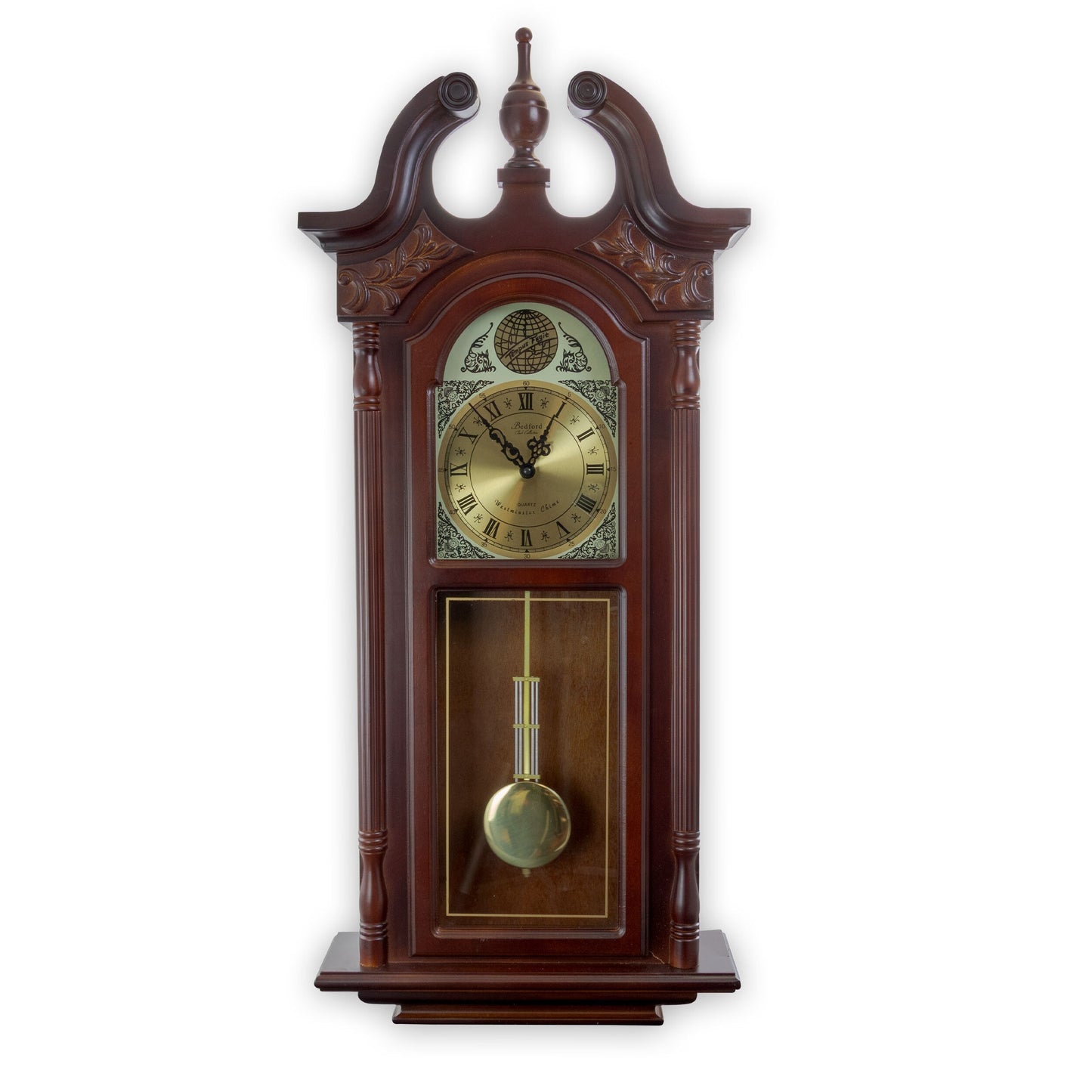 Bedford Clock Collection 38 Inch Chiming Pendulum Wall Clock in Cherry Oak Finish LuxuryLifeWay Online Store