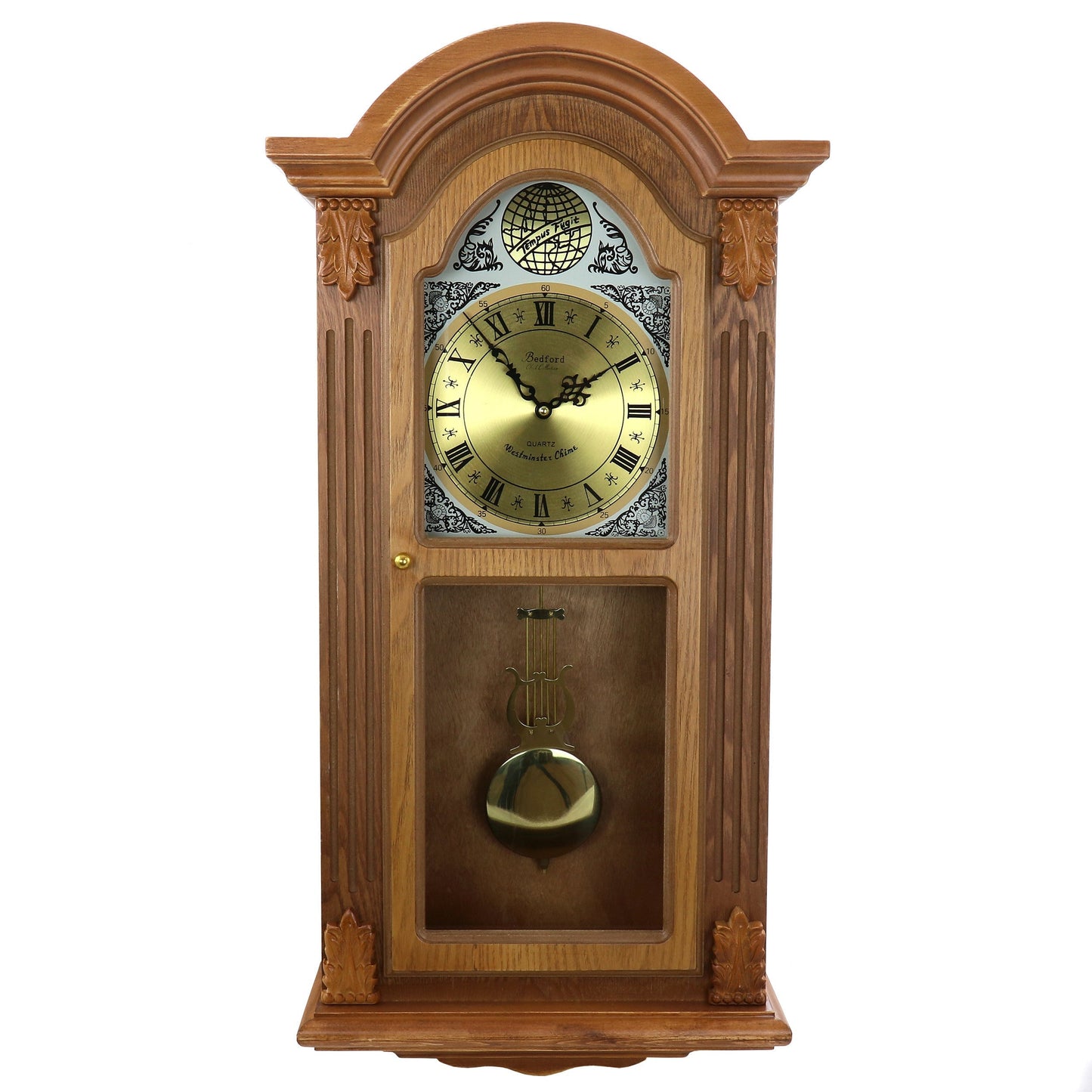 Bedford Clock Collection Honey Oak Chiming Pendulum Wall Clock LuxuryLifeWay Online Store