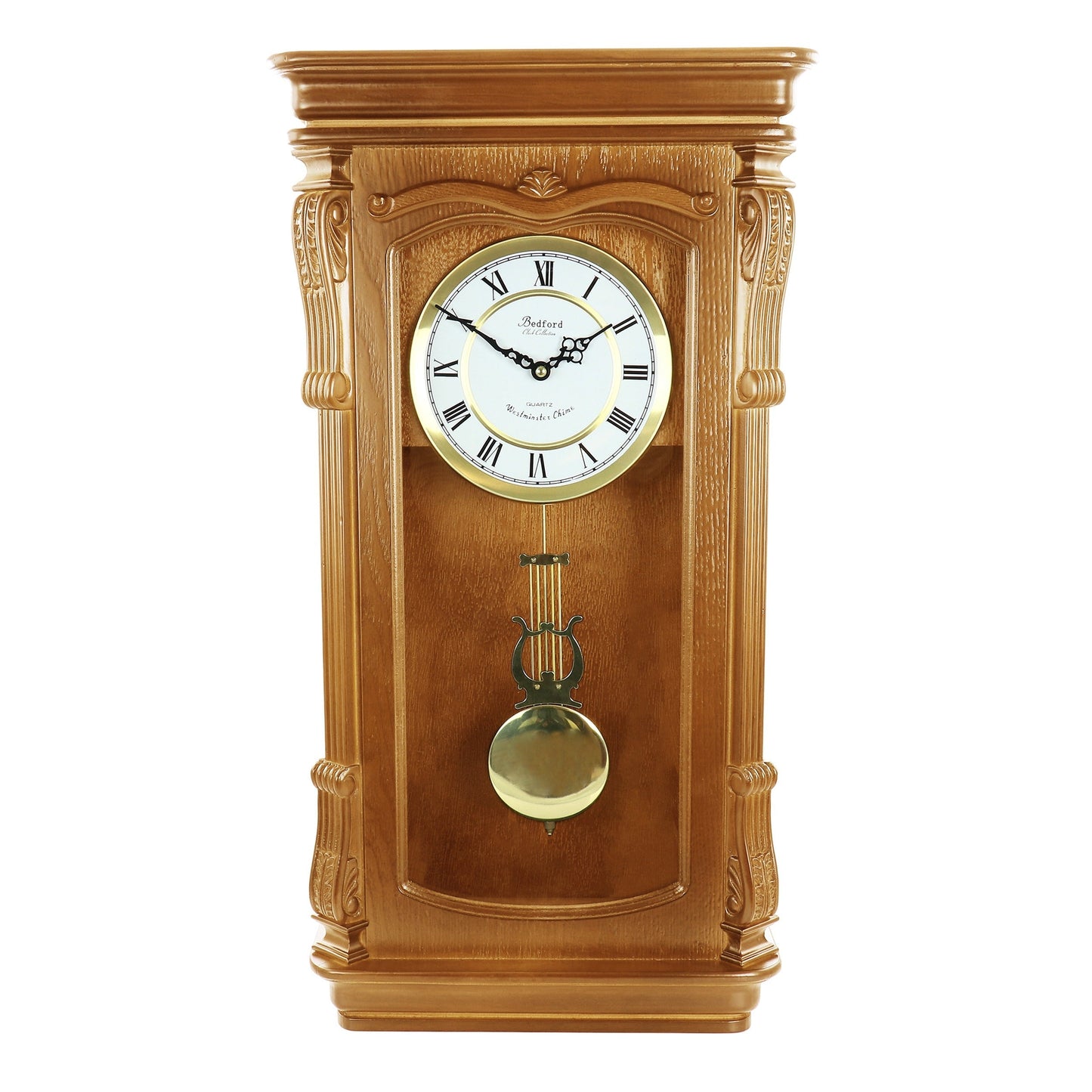 Bedford Clock Collection Golden Oak Chiming Pendulum Wall Clock LuxuryLifeWay Online Store