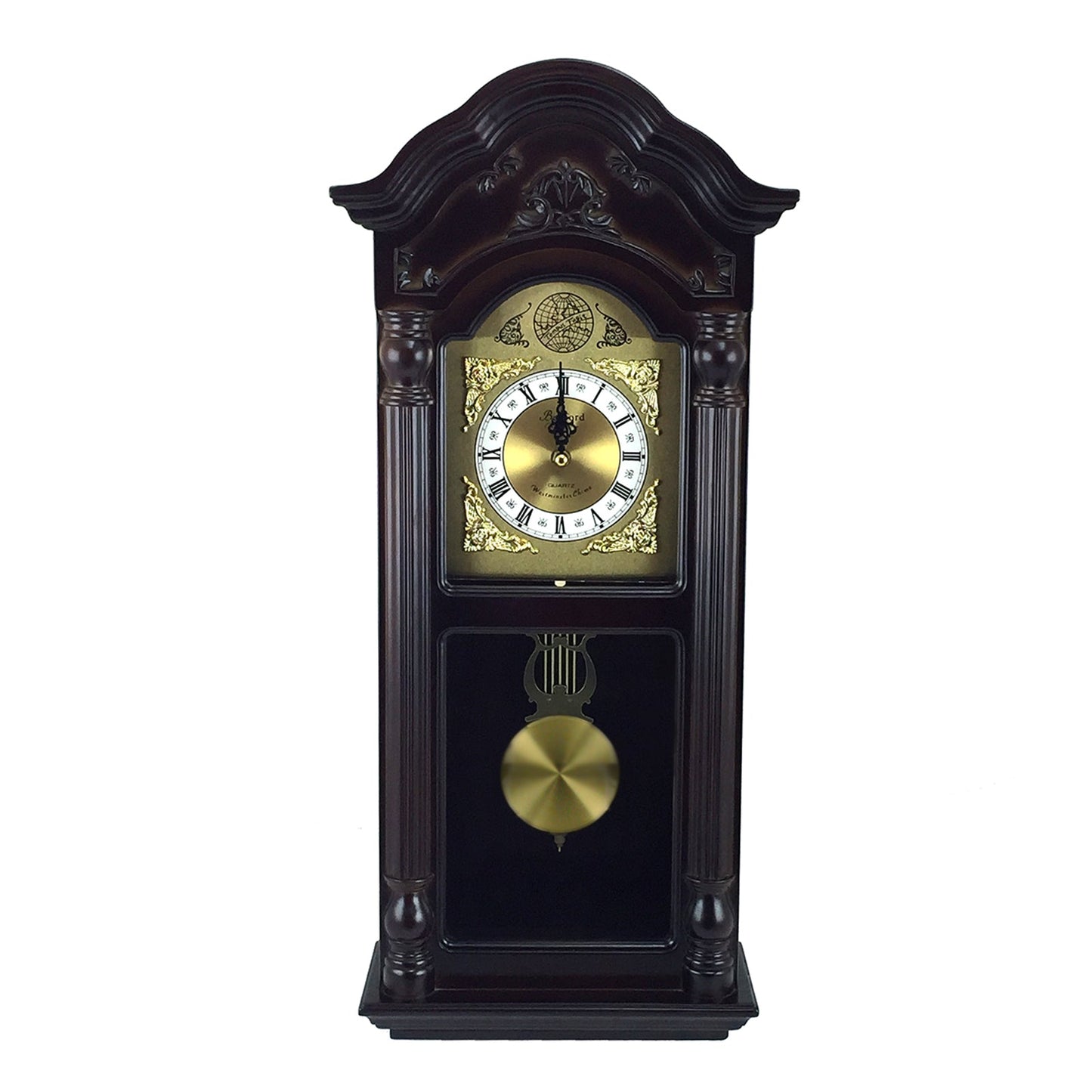 Bedford Clock Collection 25.5 Inch Antique Mahogany Cherry Oak Chiming Wall Clock with Roman Numerals LuxuryLifeWay Online Store