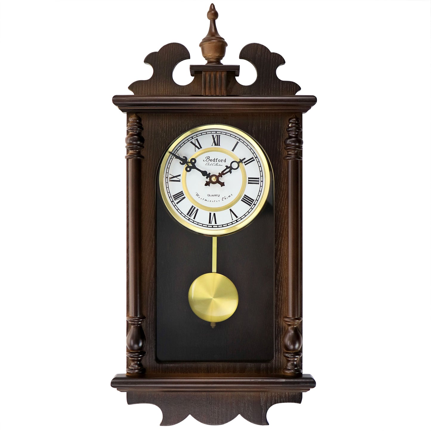 Bedford Clock Collection Leo 21 Inch Chestnut Wood Chiming Pendulum Wall Clock LuxuryLifeWay Online Store