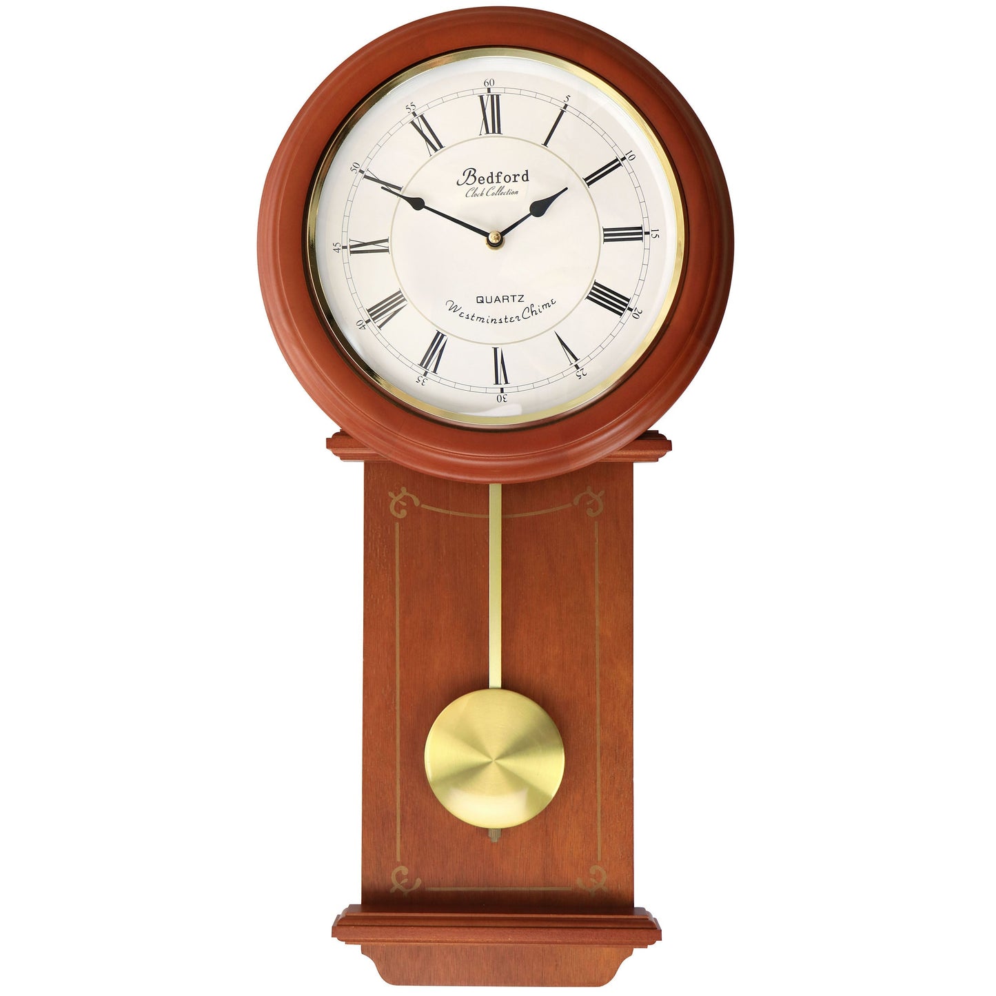 Bedford Clock Collection Olivia 24.5 Inch Cherry Wood Chiming Pendulum Wall Clock LuxuryLifeWay Online Store