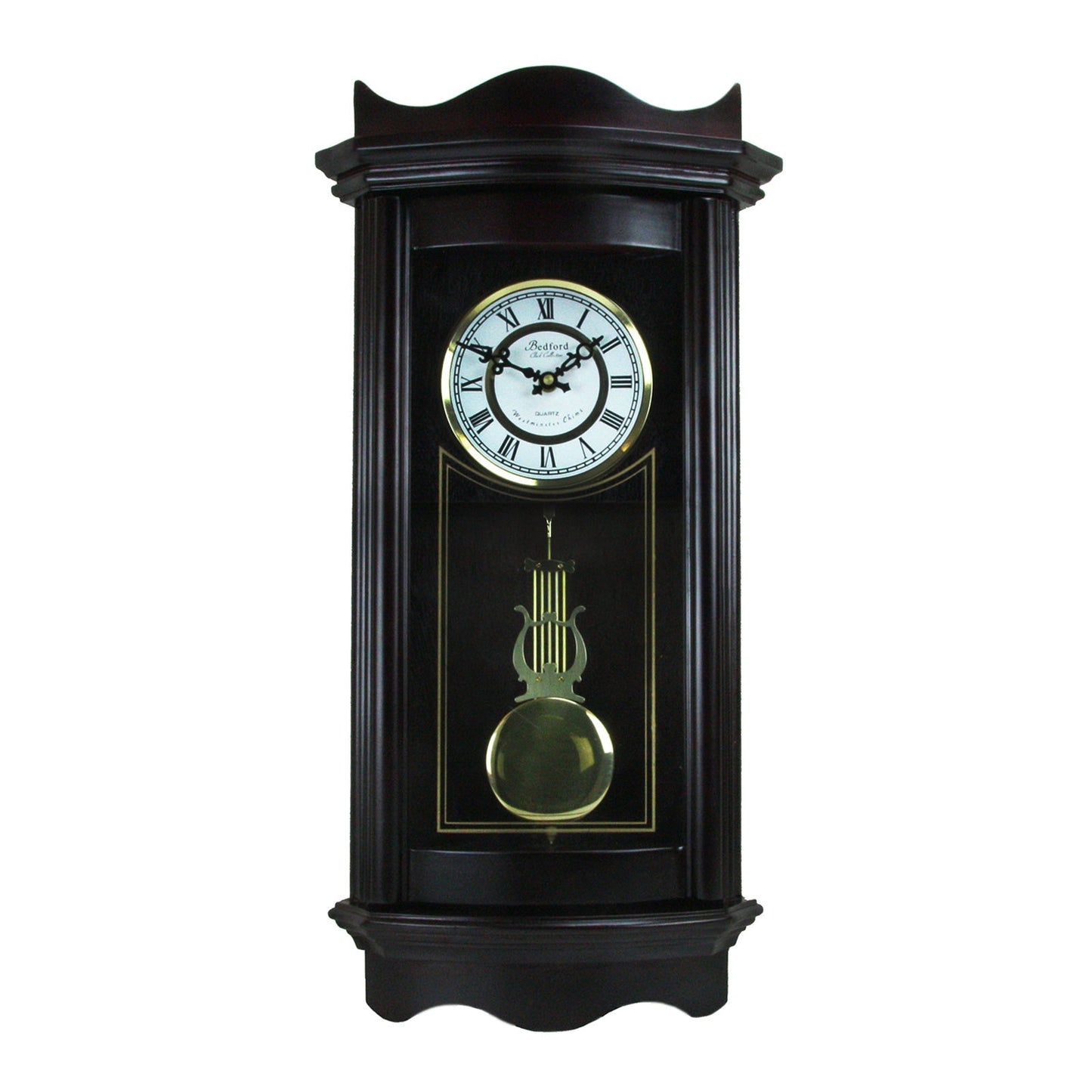 Bedford Clock Collection 25 Inch Chiming Pendulum Wall Clock in Weathered Chocolate Cherry Finish LuxuryLifeWay Online Store