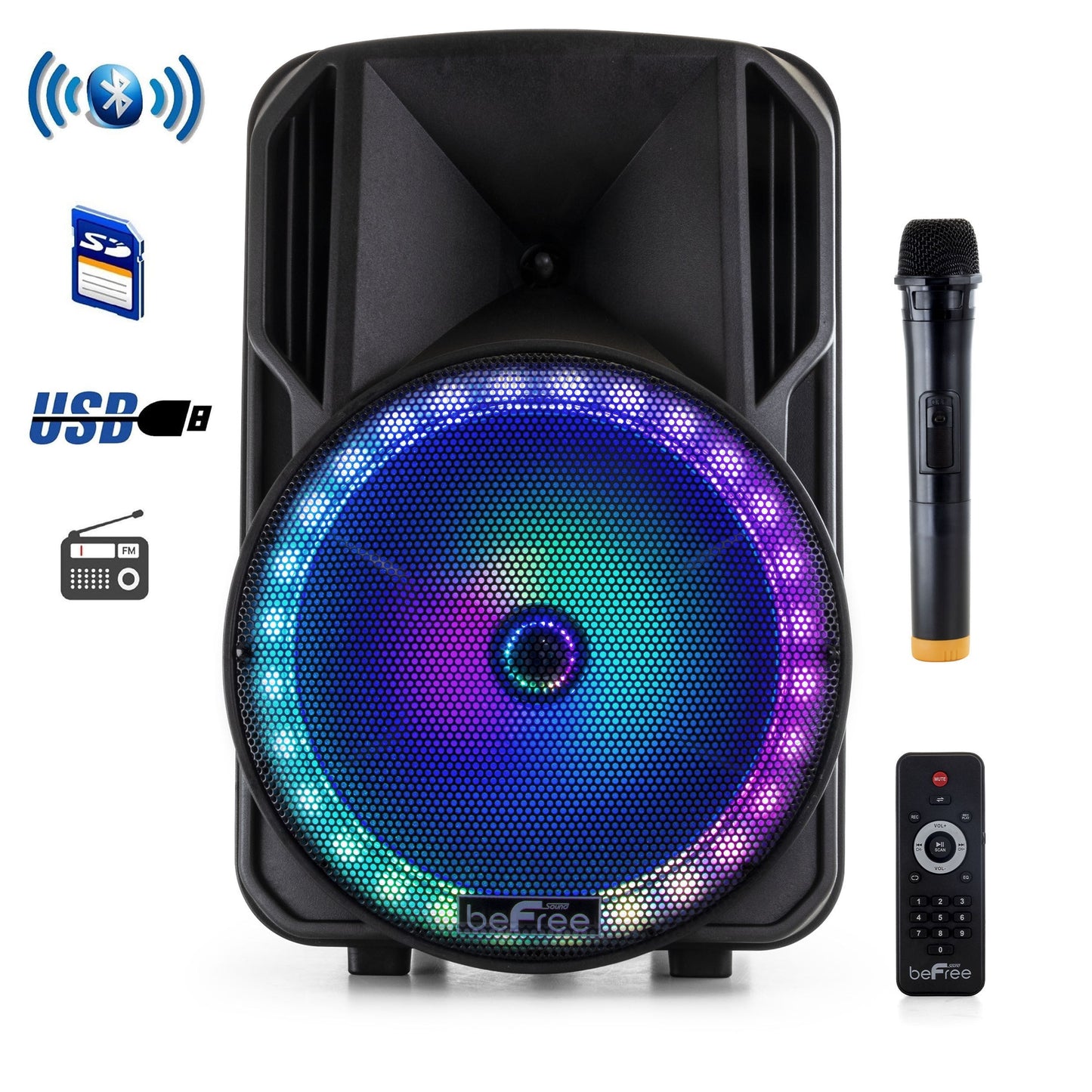 beFree Sound 12 Inch Bluetooth Rechargeable Portable PA Party Speaker with Reactive LED Lights LuxuryLifeWay Online Store