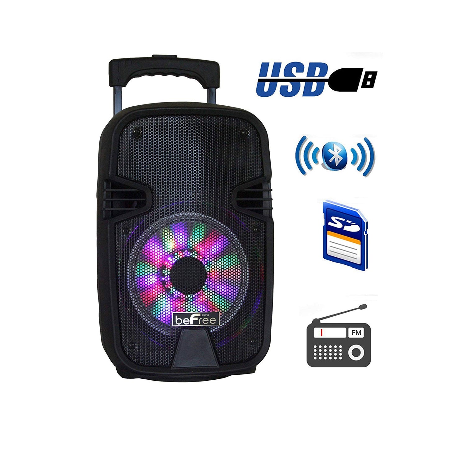 beFree Sound 8 Inch Bluetooth Portable Party Speaker with USB, SD and Reactive Lights LuxuryLifeWay Online Store