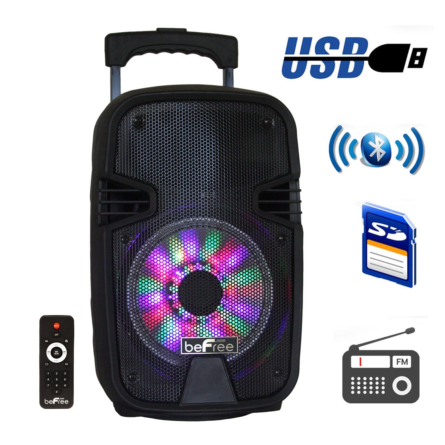 beFree Sound 8 Inch 400 Watts Bluetooth Portable Party Speaker with USB, SD Input and Reactive Lights LuxuryLifeWay Online Store
