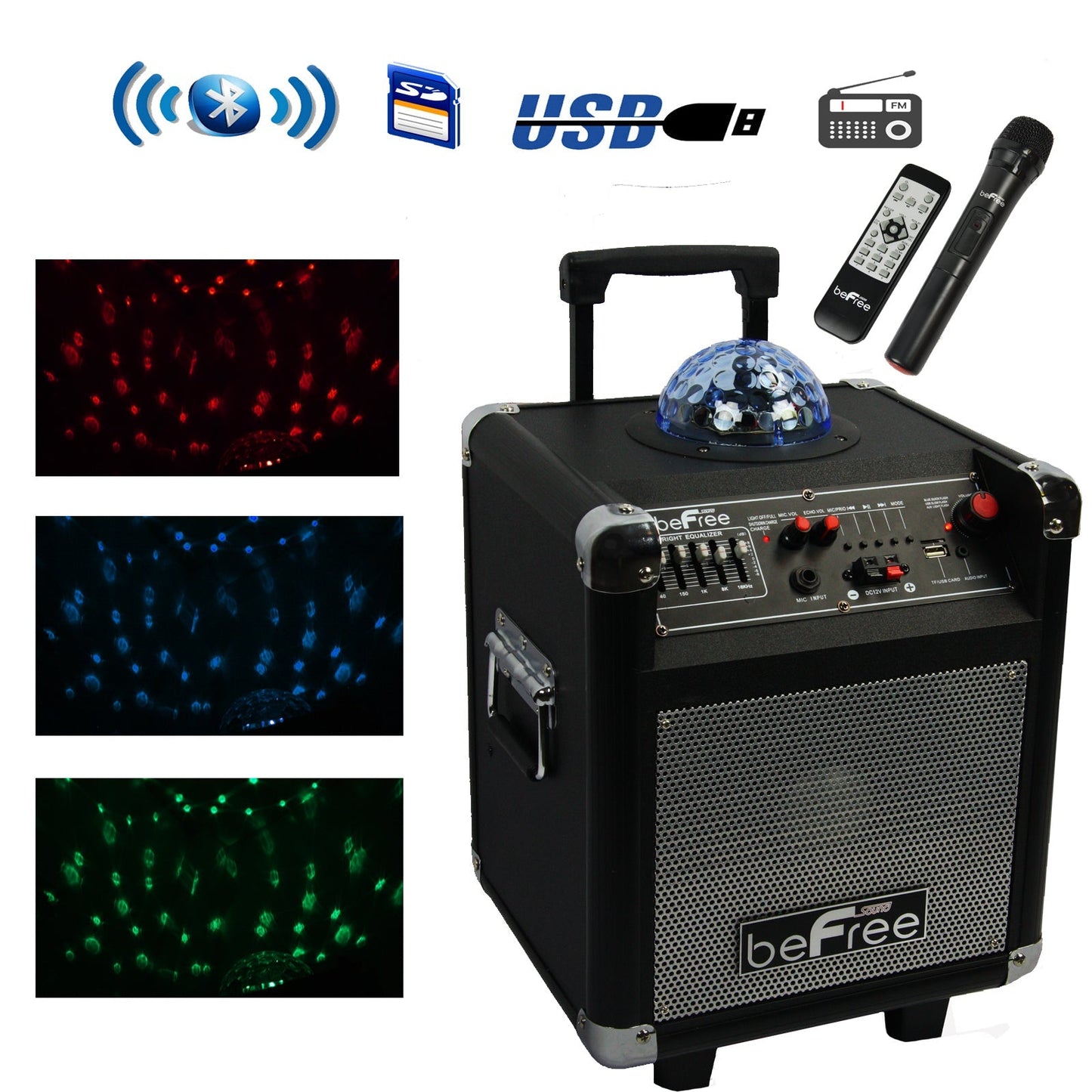 beFree Sound Projection Party Light Dome 6.5 Inch Subwoofer Bluetooth Portable Party Speaker with USB/ SD Input, FM Radio, Remote Control and Microphone LuxuryLifeWay Online Store
