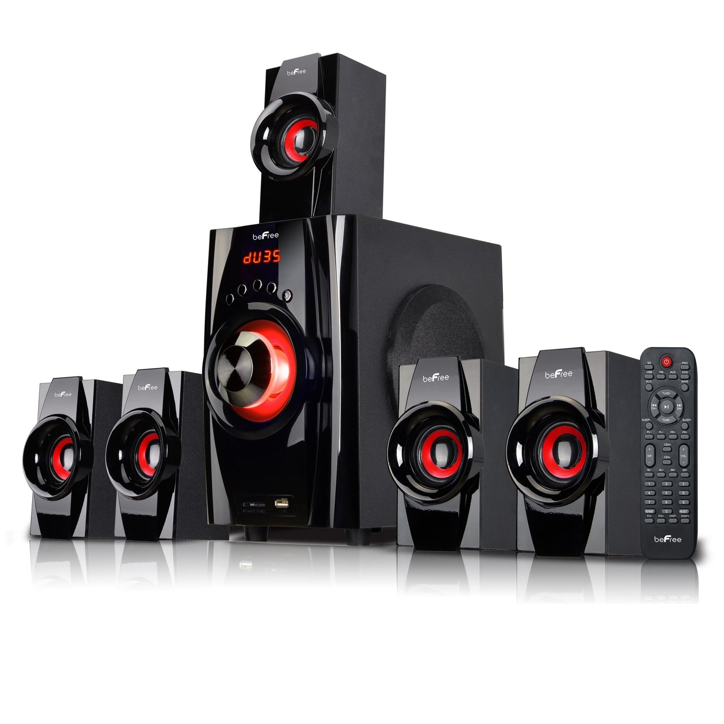 beFree Sound 5.1 Channel Surround Sound Bluetooth Speaker System- Red LuxuryLifeWay Online Store