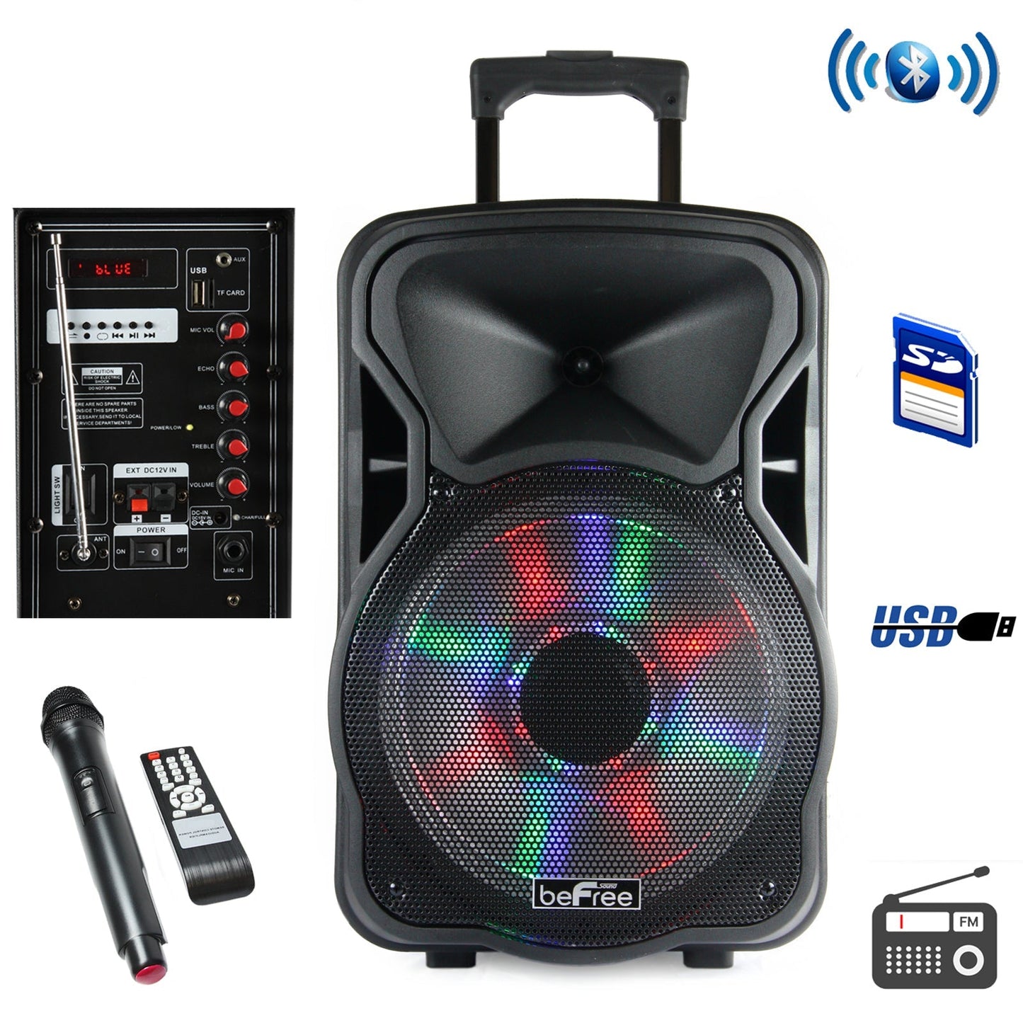 beFree Sound 12 Inch Bluetooth Rechargeable Party Speaker With Illuminatiing Lights LuxuryLifeWay Online Store