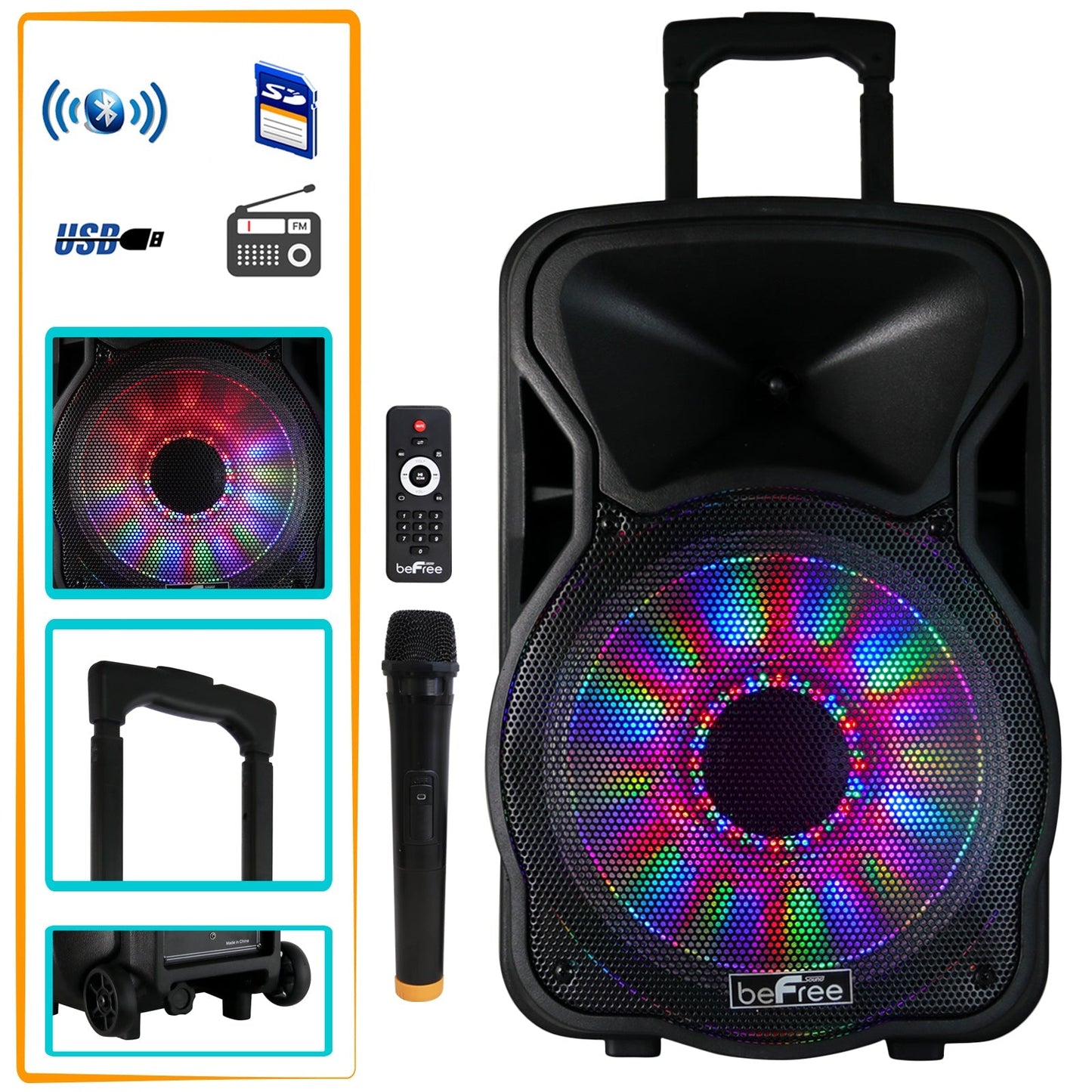beFree Sound 12 Inch 2500 Watt Bluetooth Rechargeable Portable Party PA Speaker with Illuminating Lights LuxuryLifeWay Online Store