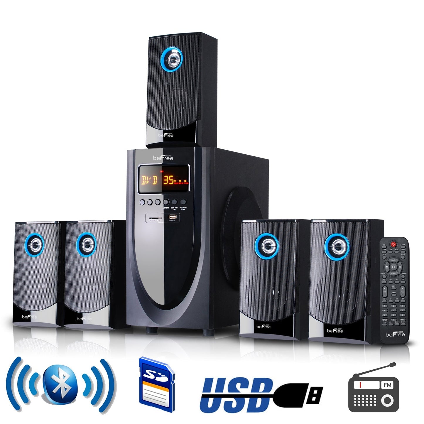 beFree Sound 5.1 Channel Surround Sound Bluetooth Speaker System LuxuryLifeWay Online Store
