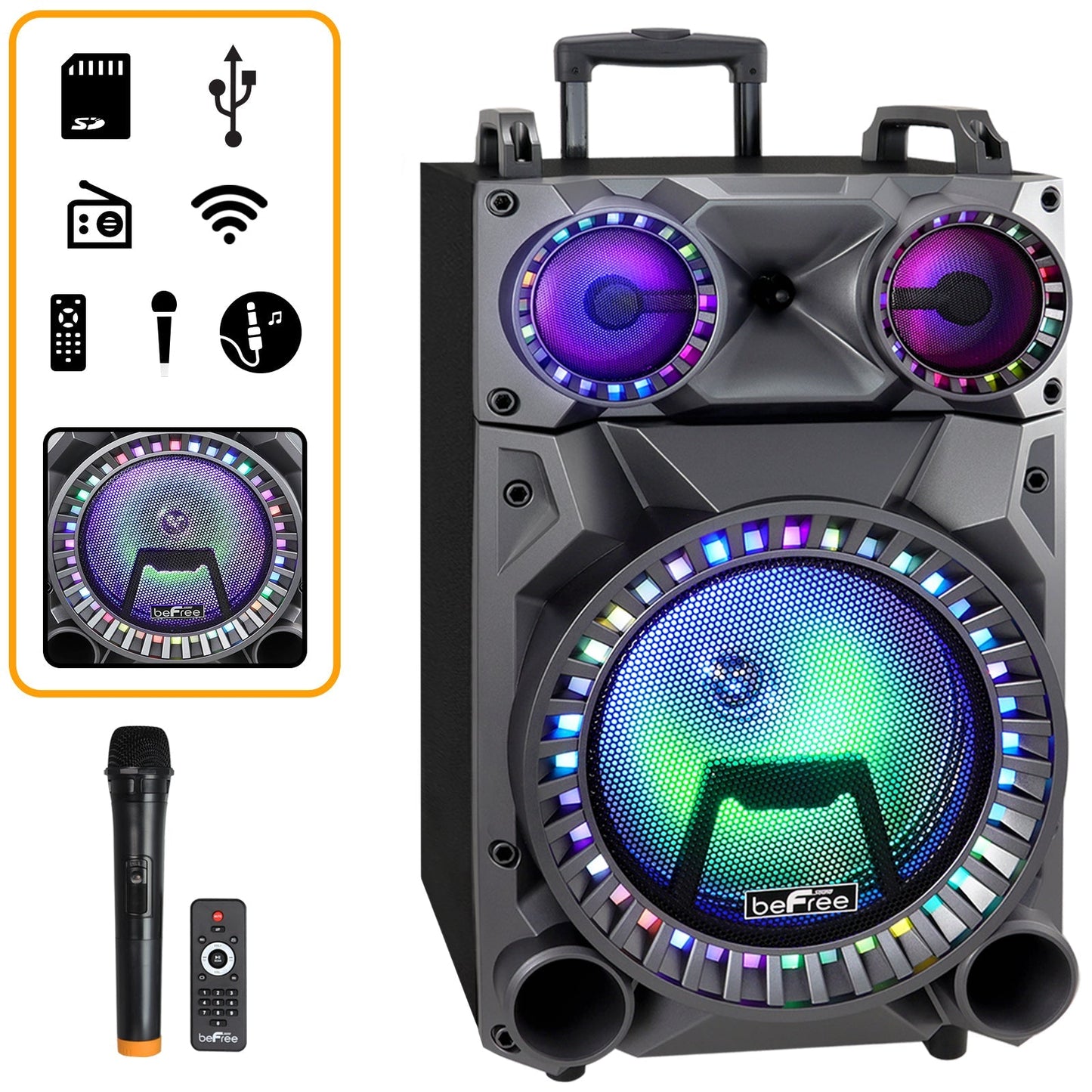 beFree Sound Rechargeable 12 Inch Bluetooth Portable Party Speaker with Party Lights, FM Radio and USB/TF Inputs LuxuryLifeWay Online Store