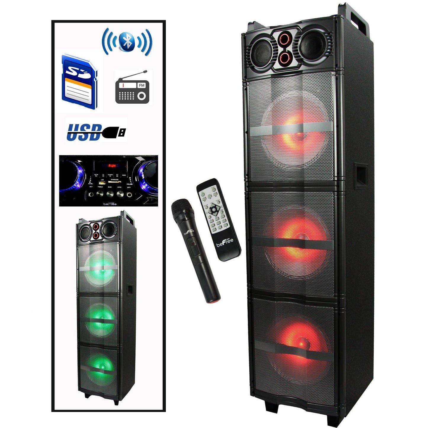 beFree Sound Triple 10 Inch Portable Bluetooth Subwoofer Speaker with Party Lights LuxuryLifeWay Online Store