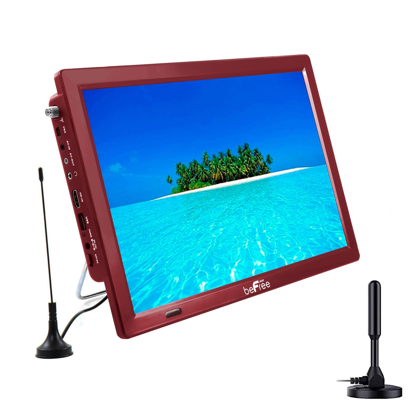 beFree Sound Portable Rechargeable 14 Inch LED TV with HDMI, SD/MMC, USB, VGA, AV In/Out and Built-in Digital Tuner in Red LuxuryLifeWay Online Store