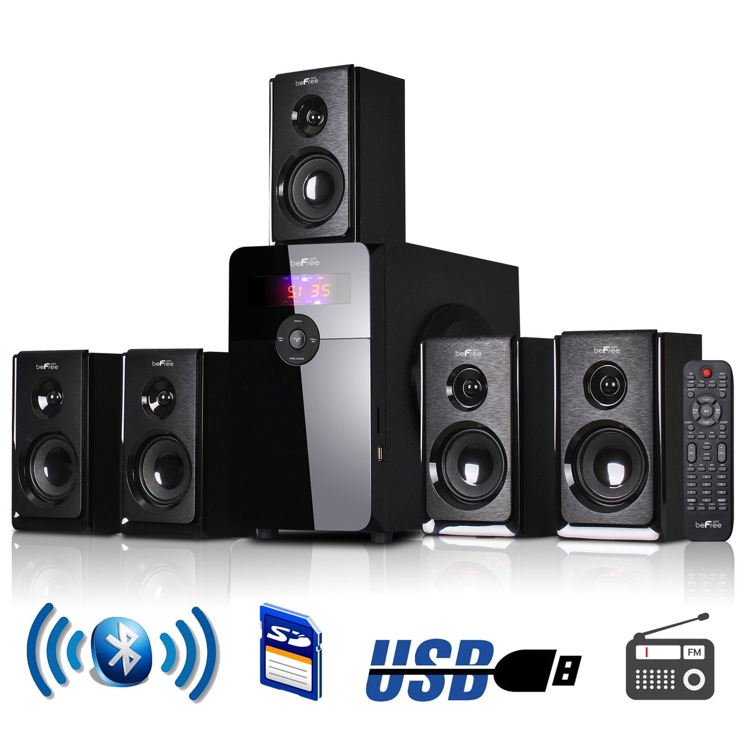 beFree Sound 5.1 Channel Surround Sound Bluetooth Speaker System in Black LuxuryLifeWay Online Store