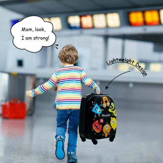 2 Pieces Kids Luggage Set 12 Inch Backpack and 16 Inch Rolling Suitcase - Color: Black LuxuryLifeWay Online Store