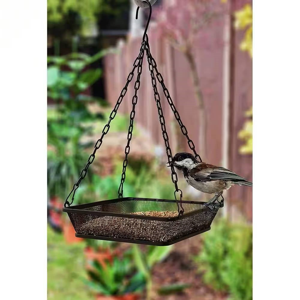 Heavy Duty Black Iron Mesh Bird Feeder Seed Tray with Easy to Hang Chain LuxuryLifeWay Online Store