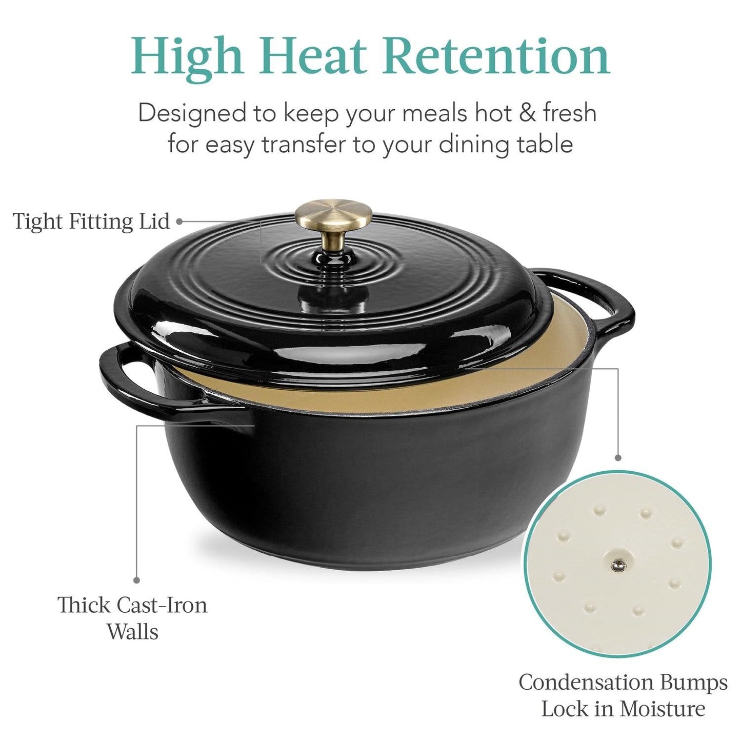 6 Quart Large Black Enamel Cast-Iron Dutch Oven Kitchen Cookware LuxuryLifeWay Online Store