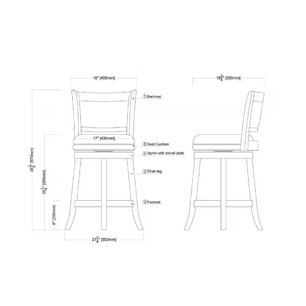 Counter Height Barstool in Cherry Wood Finish with Black Padded Swivel Seat LuxuryLifeWay Online Store