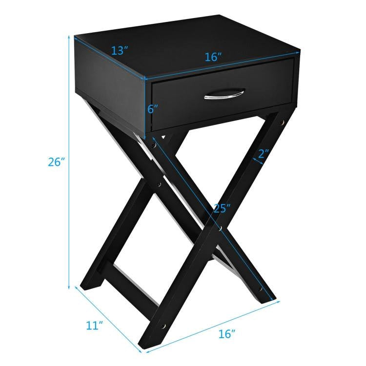 X-Shape 1 Drawer Nightstand End Side Table Storage in Black LuxuryLifeWay Online Store