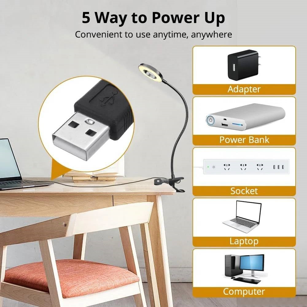 Clip-On Gooseneck Desk Lamp with LED Ring Light in Black LuxuryLifeWay Online Store