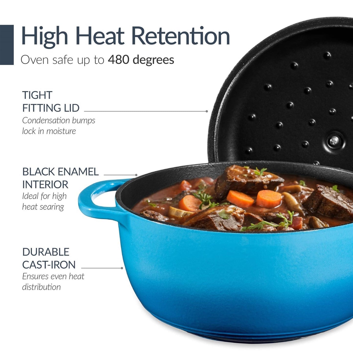 Blue 6-Piece Non-Stick Cast Iron Cookware Set - Skillet Grill Pan Dutch Oven LuxuryLifeWay Online Store