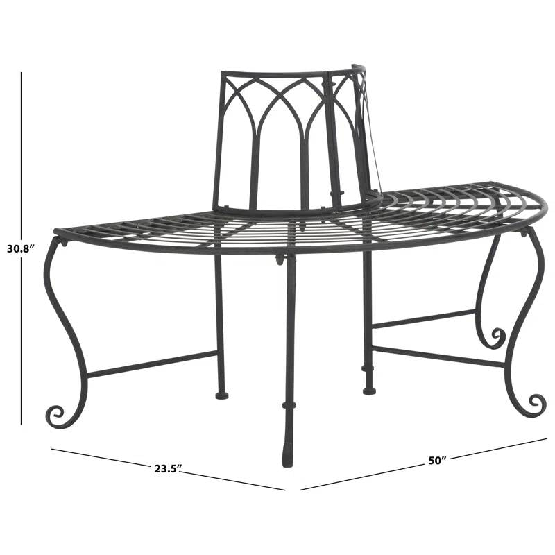 Half-Circle Outdoor Patio Garden Black Wrought Iron Tree Bench LuxuryLifeWay Online Store